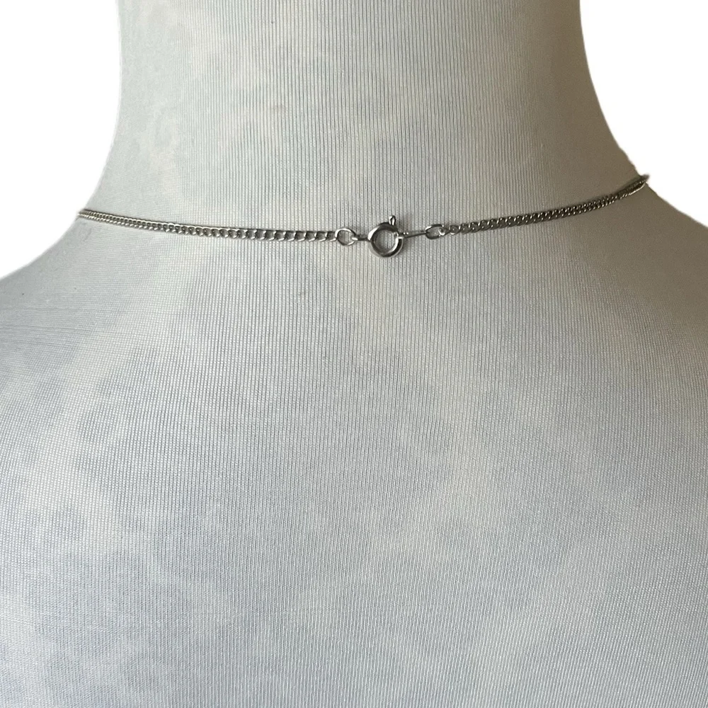 Green Diamond Pendant Necklace | Silver Tone Chain